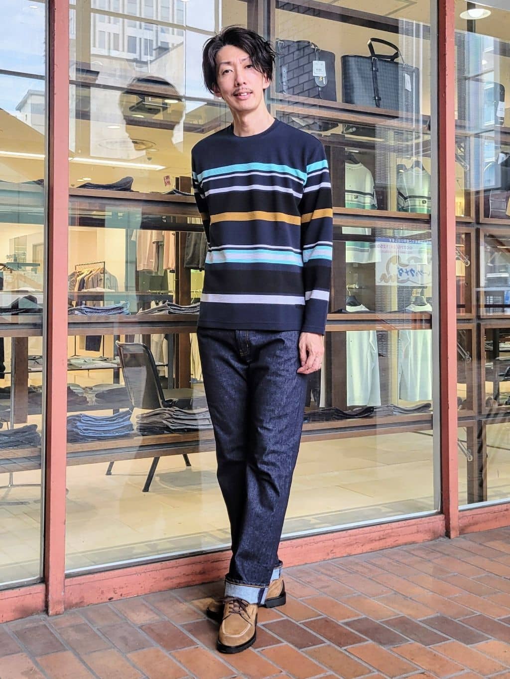 TAKEO KIKUCHIのリップルパネルボーダーカットソーを使ったコーディネートを紹介します。｜Rakuten Fashion(楽天ファッション／旧楽天ブランドアベニュー)4634872