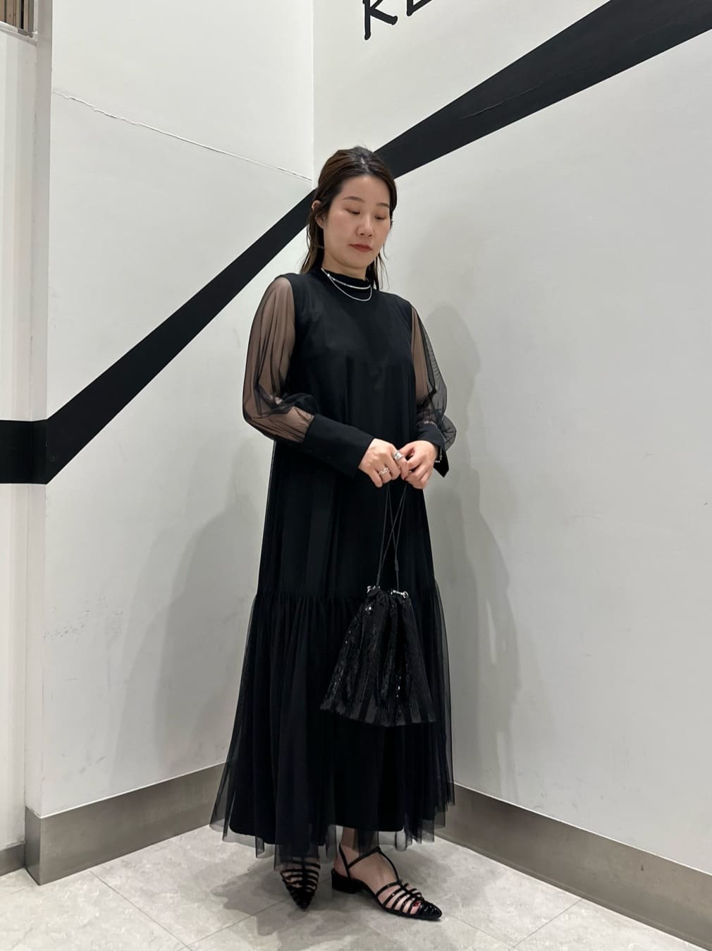 CAPRICIEUX LEMAGE オケージョンチュールハイネックワンピース黒