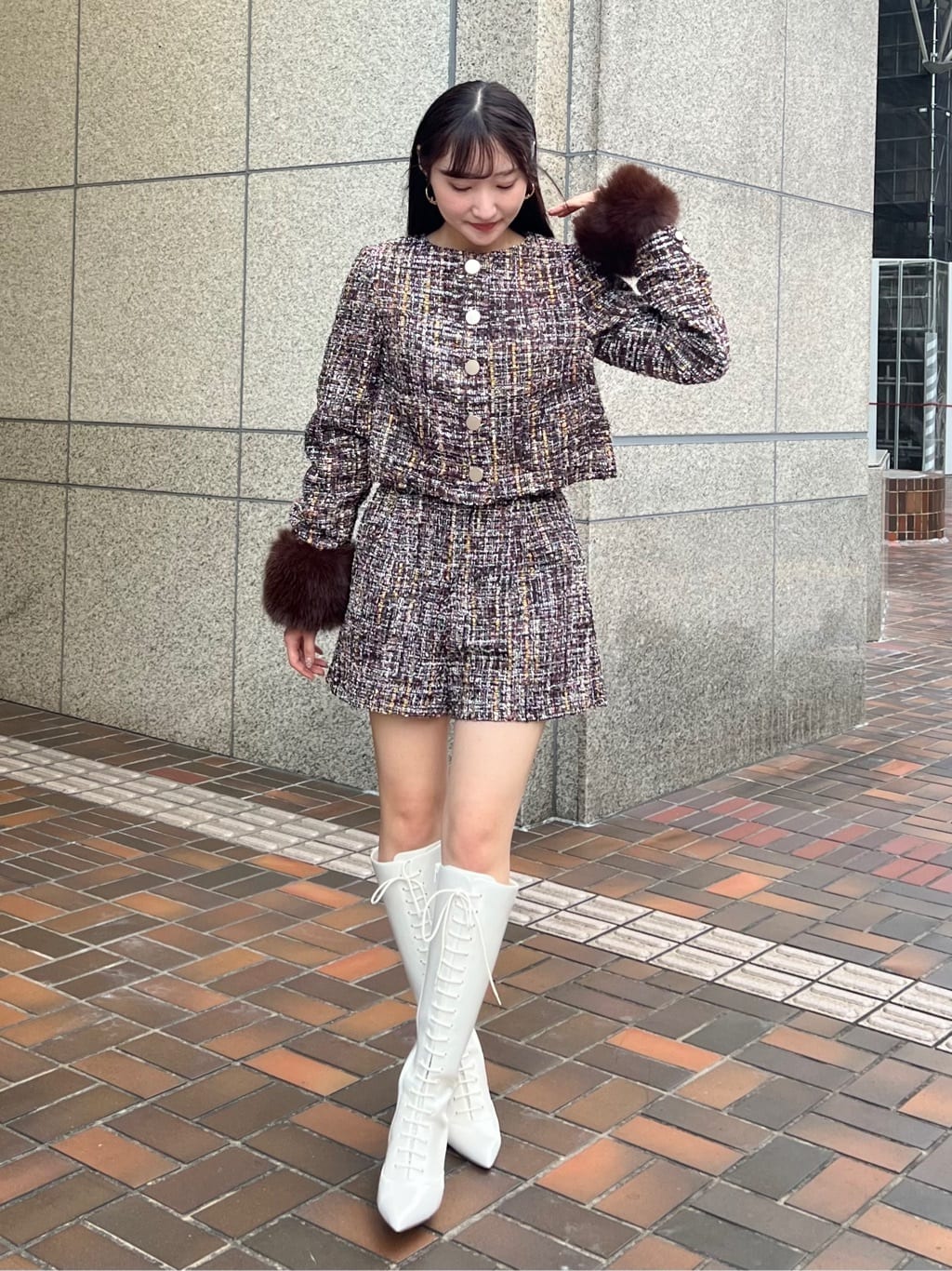 riendaの2WAY袖フェイクファーツイードジャケットを使った  