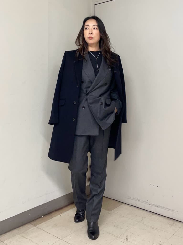 TAKEO KIKUCHIのウールカシミヤブレンド チェスターコートを使ったコーディネートを紹介します。｜Rakuten Fashion(楽天ファッション／旧楽天ブランドアベニュー)4694670