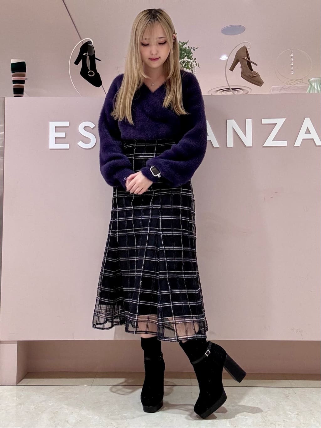 ESPERANZAのツイードベルトショートブーツを使ったコーディネートを紹介します。｜Rakuten Fashion(楽天ファッション／旧楽天ブランドアベニュー)4704790
