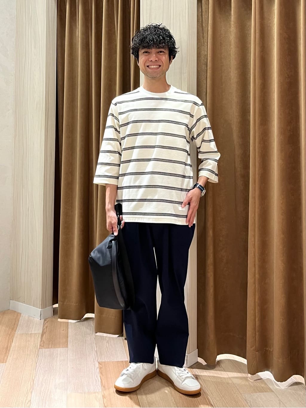 TAKEO KIKUCHIの【7分袖/Made in JAPAN】カラミ ボーダーカットソーを使ったコーディネートを紹介します。｜Rakuten Fashion(楽天ファッション／旧楽天ブランドアベニュー)4777445