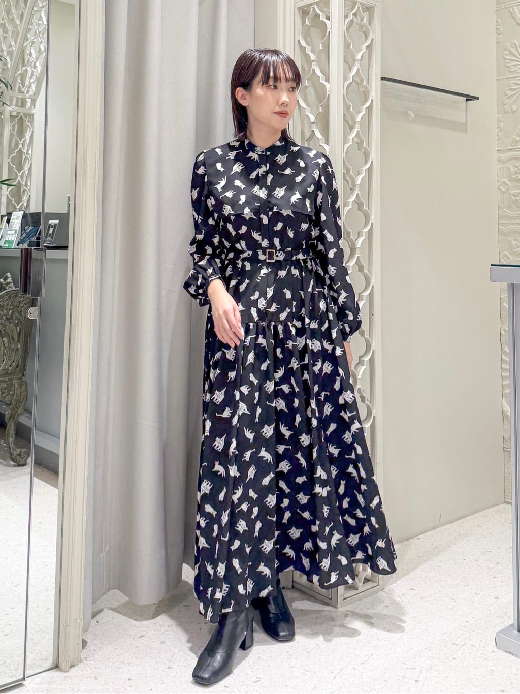 GRACECONTINENTAL キャットプリントフライヨークワンピース