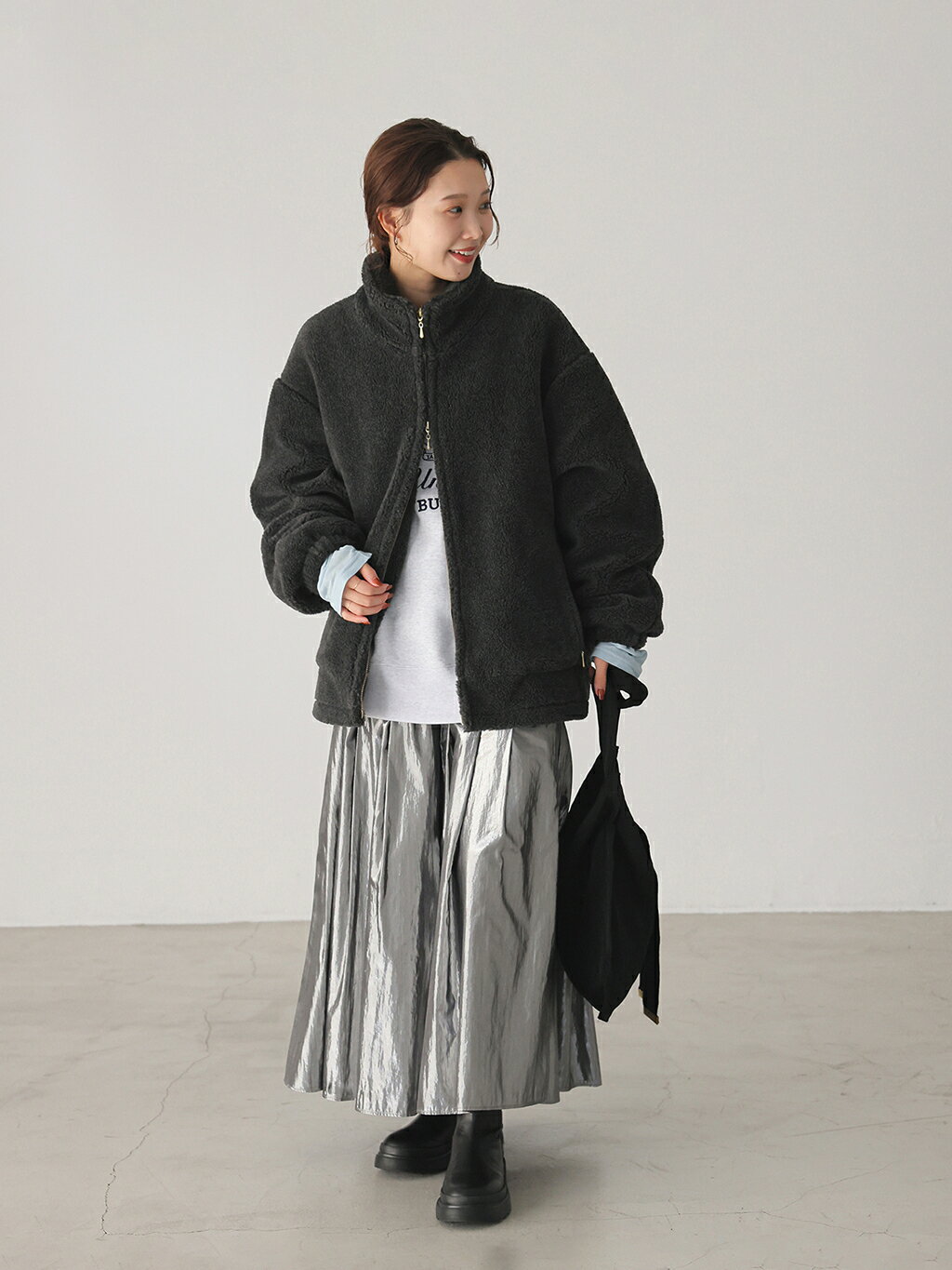SLOBE IENA ウールコンボアスタンドコクーンブルゾン
