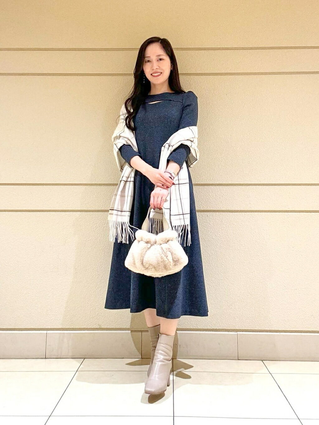 ANAYI パターンジャージースリットワンピース