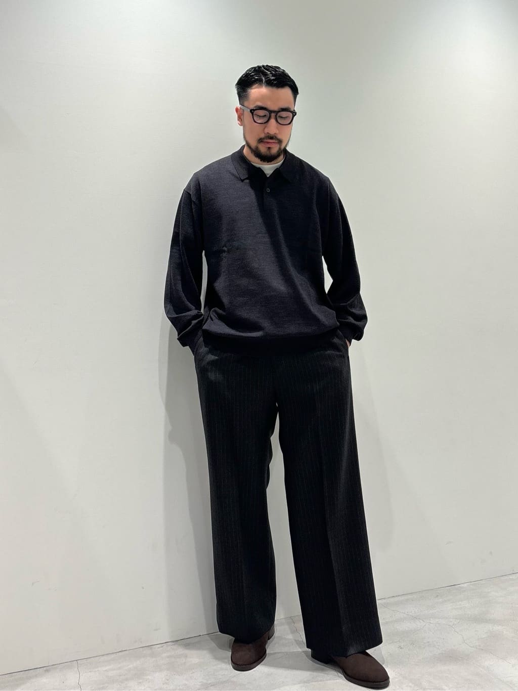 H BEAUTY&YOUTH ソリッドウール 2B ニットポロシャツ BLACK UNITED ARROWS LTD. OUTLET｜<H>ソリッドウール 2B ニットポロシャツ