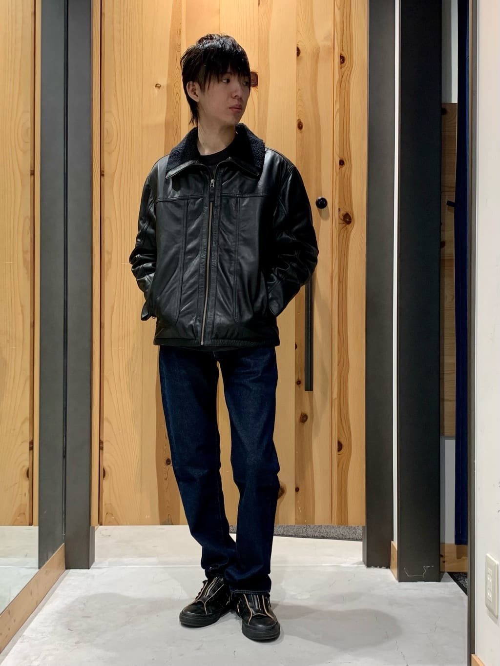 Levi's レザーシェルパジャケット ブラック