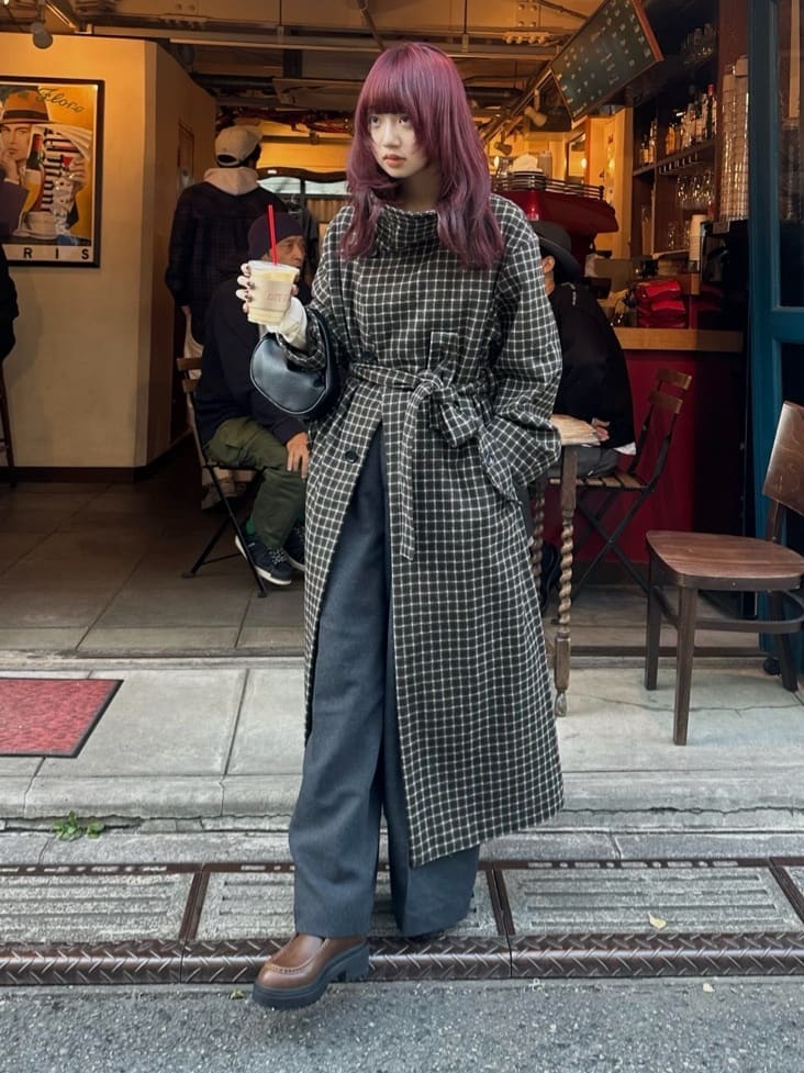 MOUSSY STANDCOLLAR PLAID コクーンコート