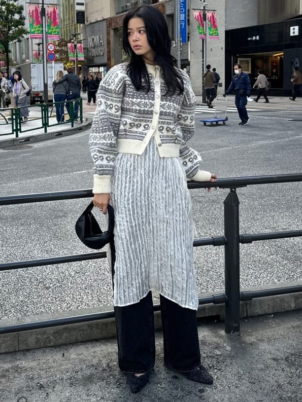 moussyのRIBBON FAIR ISLE ニットカーディガンを使ったコーディネート