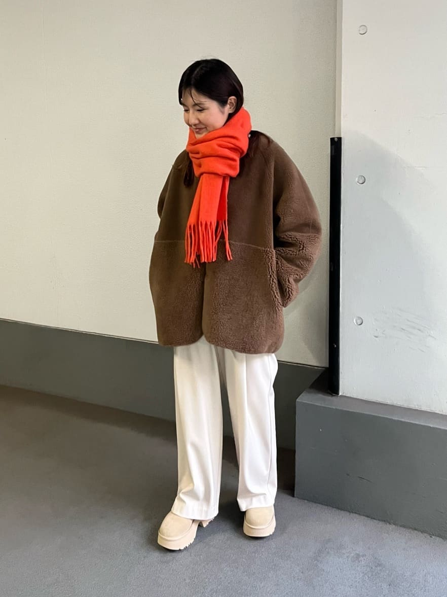 BEAUTY&YOUTH ボア×フェイクムートン ノーカラーリバーシブルコート