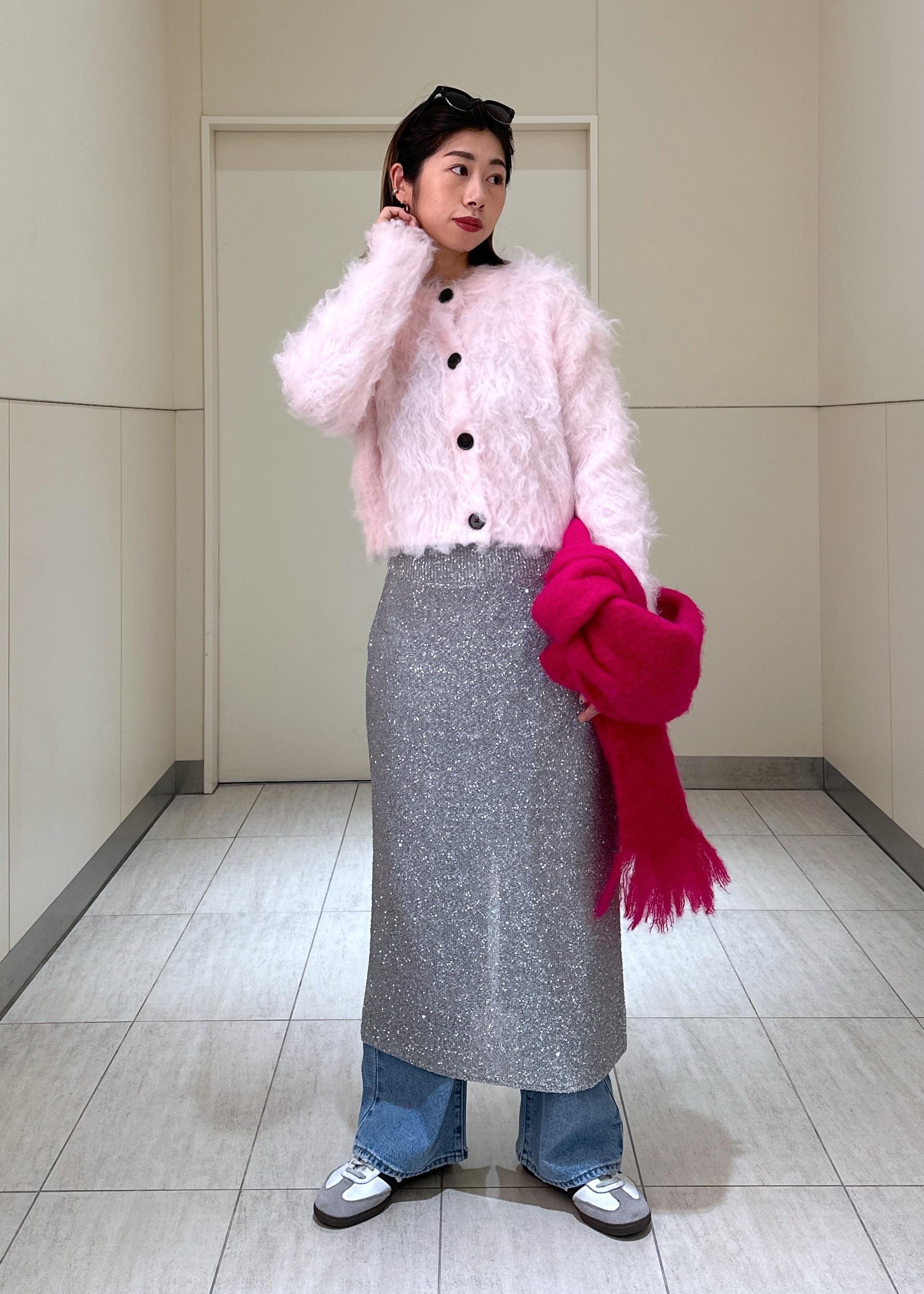 ADAMETROPE フラッフィーカラーカーディガン ピンク