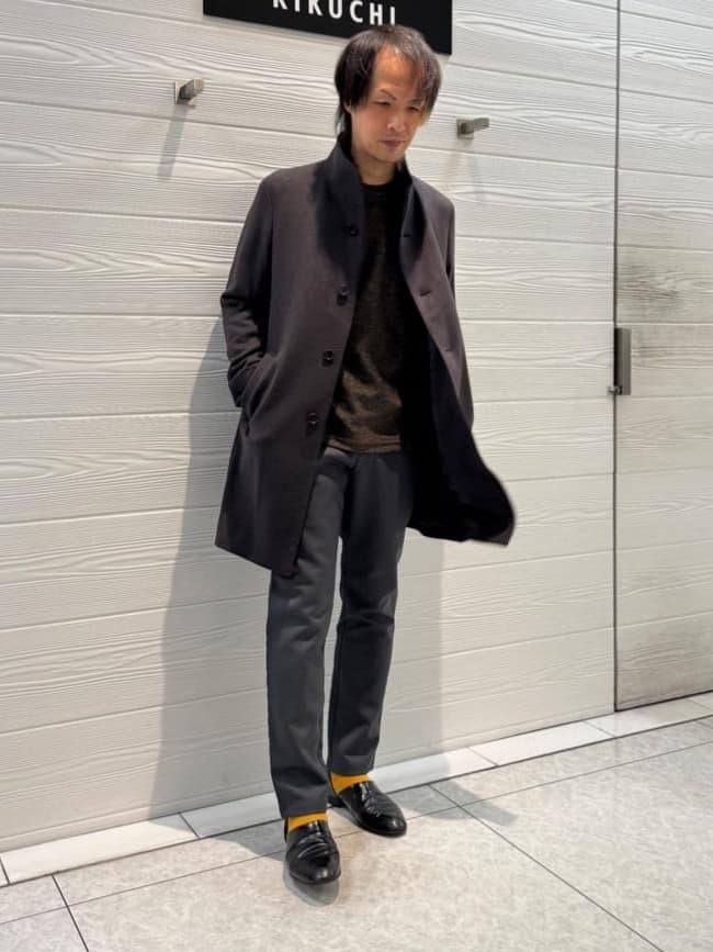 TAKEO KIKUCHIの【ウールカシミヤブレンド】ビーバー調 スタンドカラー コートを使ったコーディネートを紹介します。｜Rakuten Fashion(楽天ファッション／旧楽天ブランドアベニュー)4935607