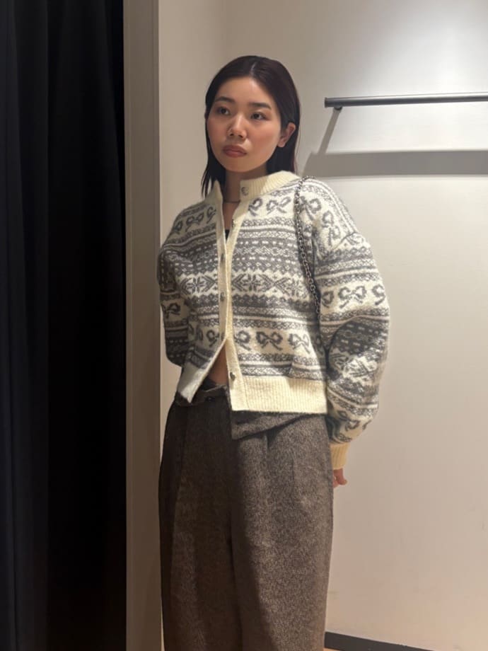moussyのRIBBON FAIR ISLE ニットカーディガンを使った moussyのRIBBON FAIR ISLE ニットカーディガンを使った