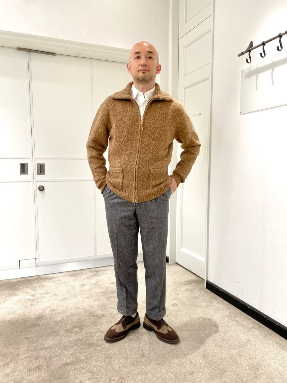 L 美品 24AW UNITED ARROWS キャメル ミックス ジップアップ 【公式通販】