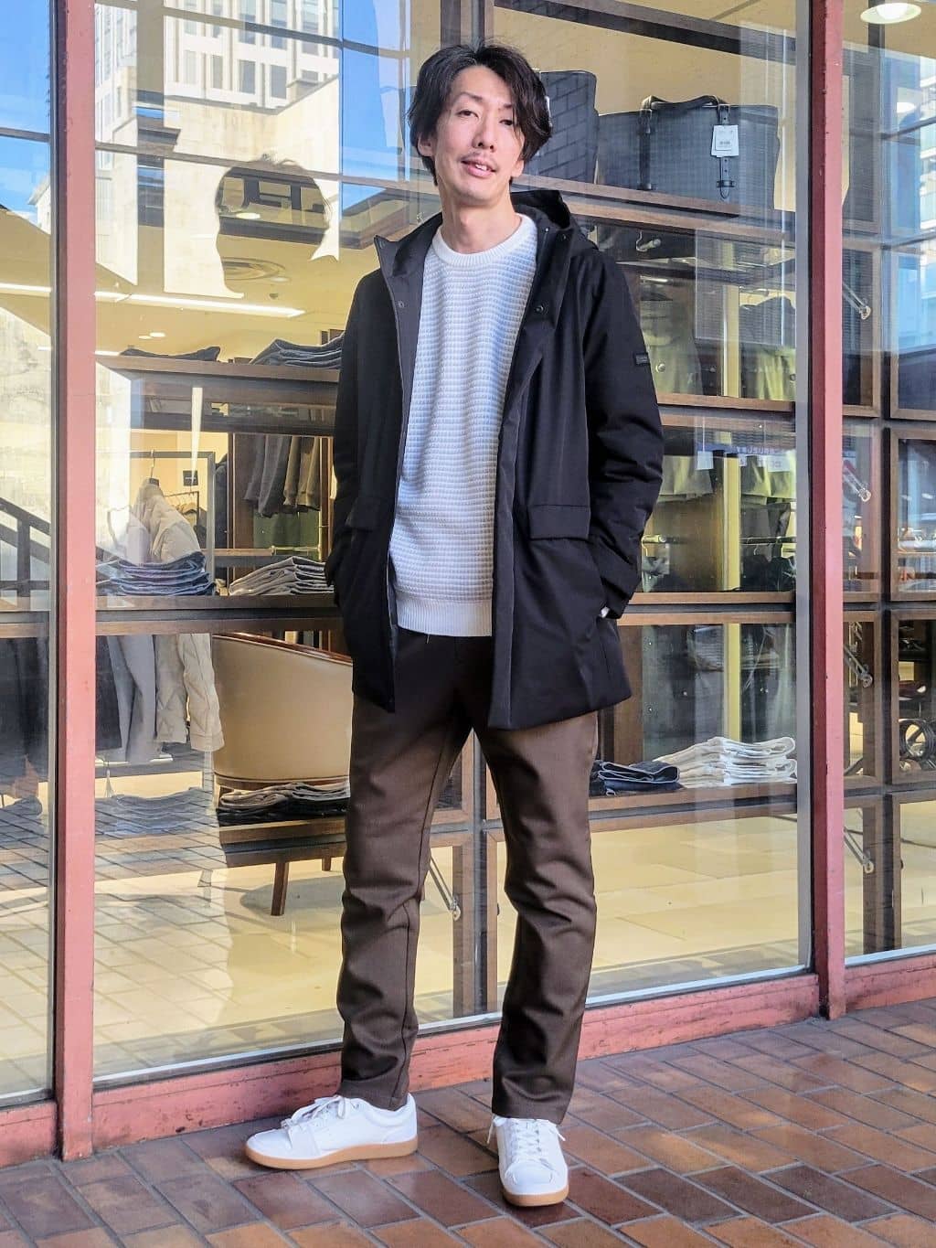 TAKEO KIKUCHIのドットメランジ プルオーバー ニットを使ったコーディネートを紹介します。｜Rakuten Fashion(楽天ファッション／旧楽天ブランドアベニュー)4954972