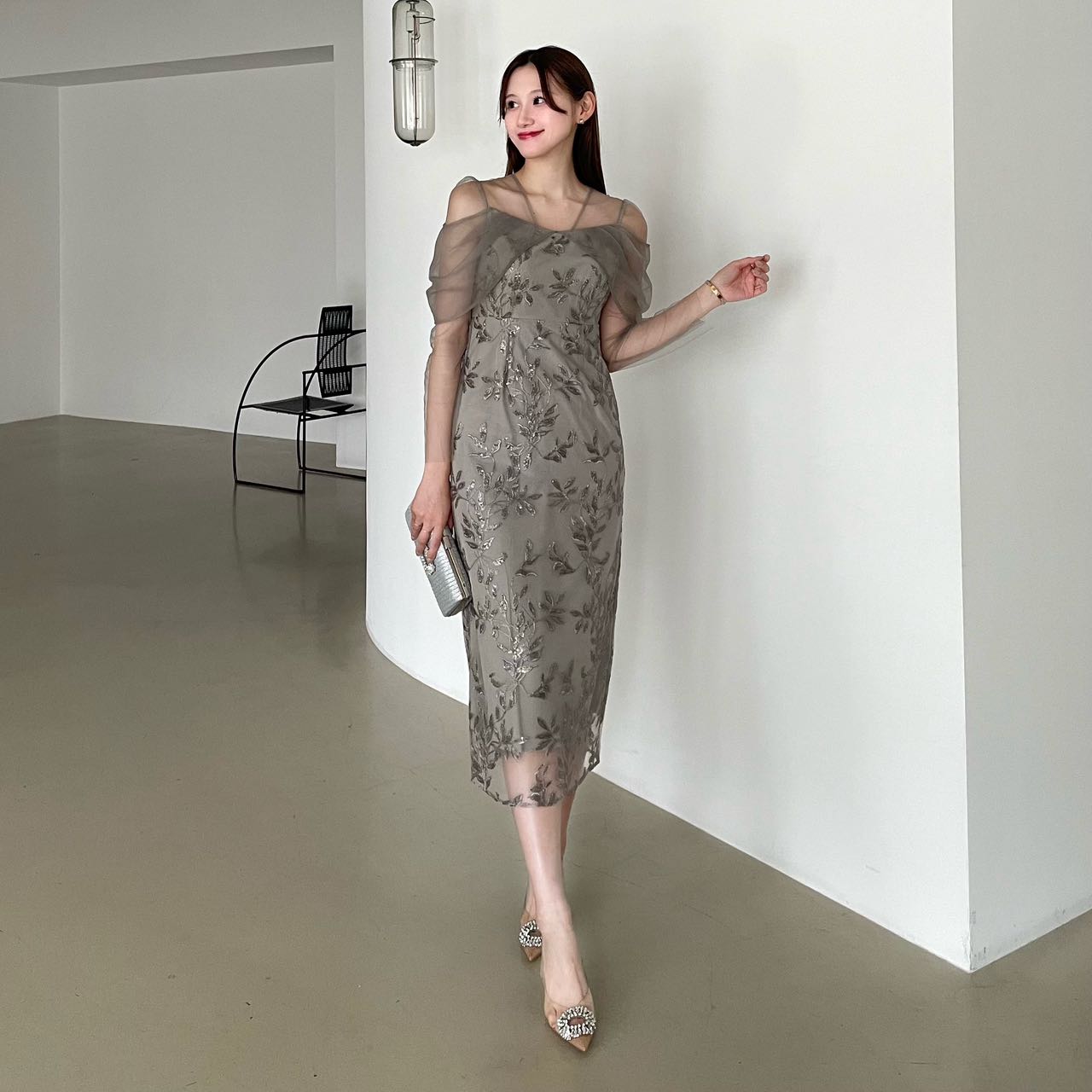 Leja | LEJA-チュールロングスリーブリーフIラインワンピースドレス