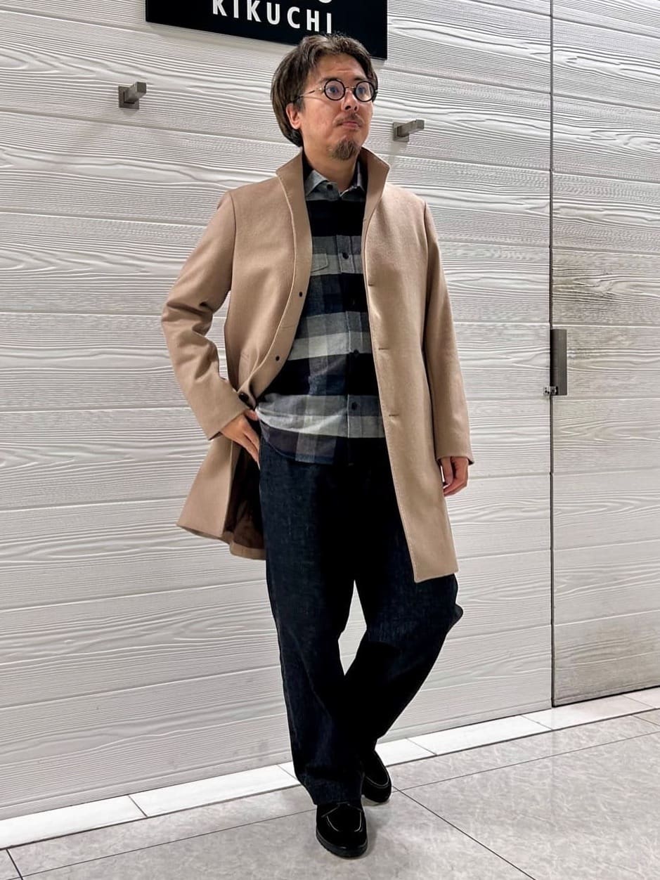 TAKEO KIKUCHIの【ウールカシミヤブレンド】ビーバー調 スタンドカラー コートを使ったコーディネートを紹介します。｜Rakuten Fashion(楽天ファッション／旧楽天ブランドアベニュー)4986635