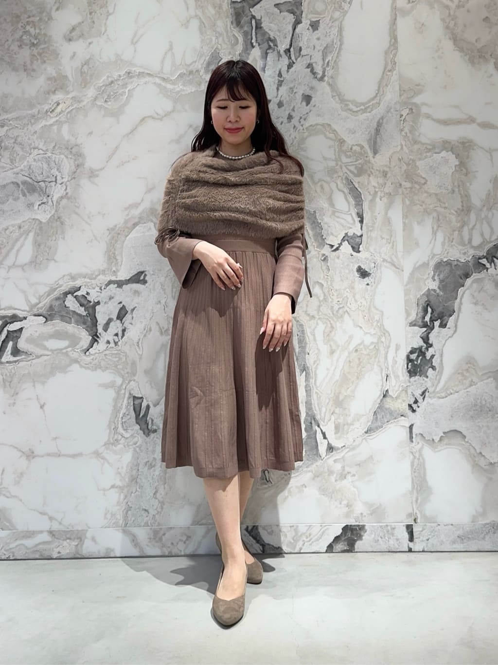 ANAYI フェザーケープ付き ワンピース