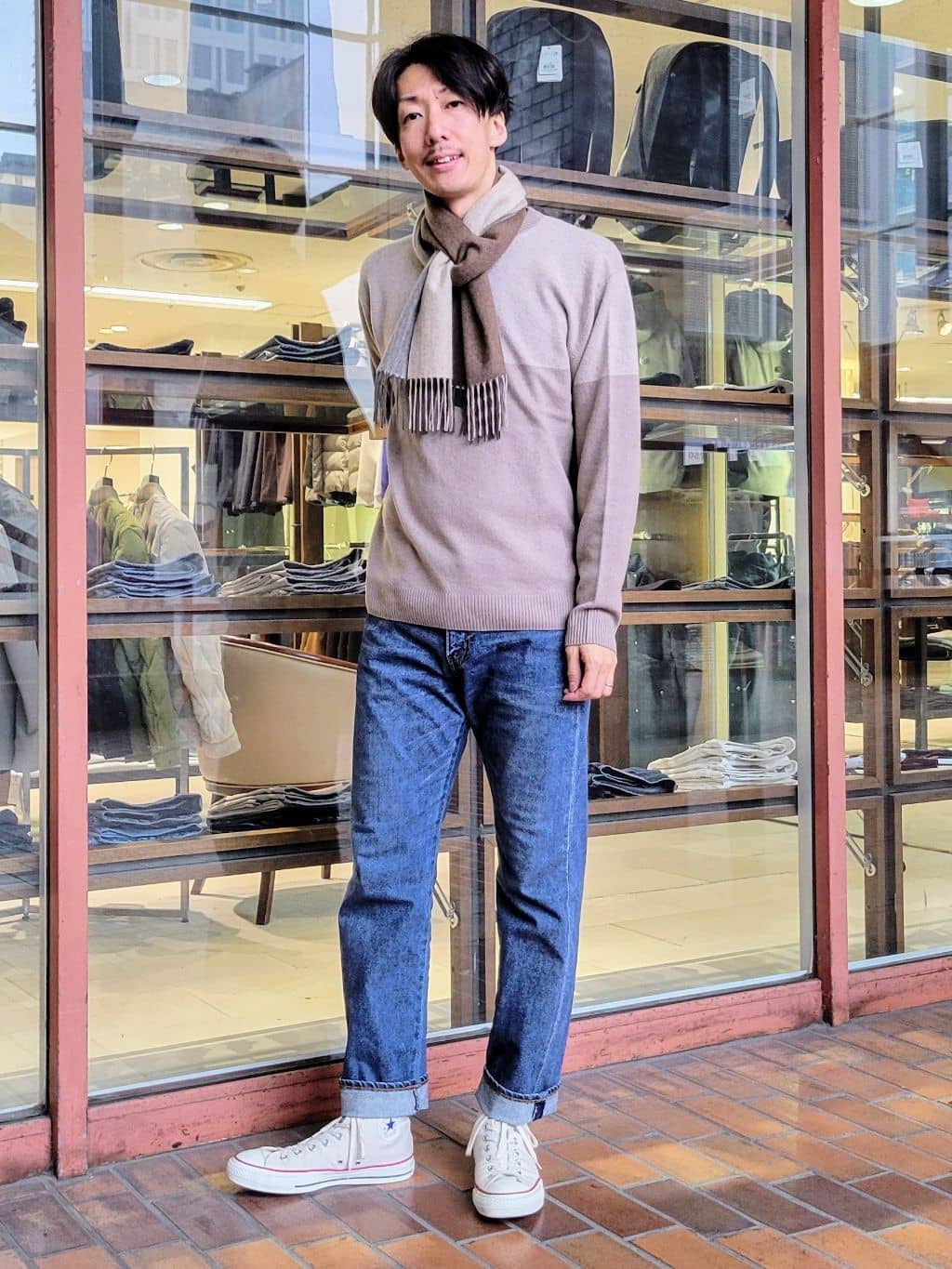 TAKEO KIKUCHIの【洗えるカシミヤ】微塵ボーダー カシミヤニットを使ったコーディネートを紹介します。｜Rakuten Fashion(楽天ファッション／旧楽天ブランドアベニュー)5008078