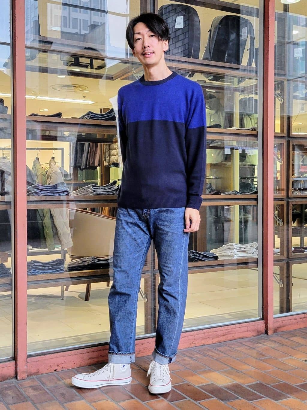 TAKEO KIKUCHIの【洗えるカシミヤ】微塵ボーダー カシミヤニットを使ったコーディネートを紹介します。｜Rakuten Fashion(楽天ファッション／旧楽天ブランドアベニュー)5008102