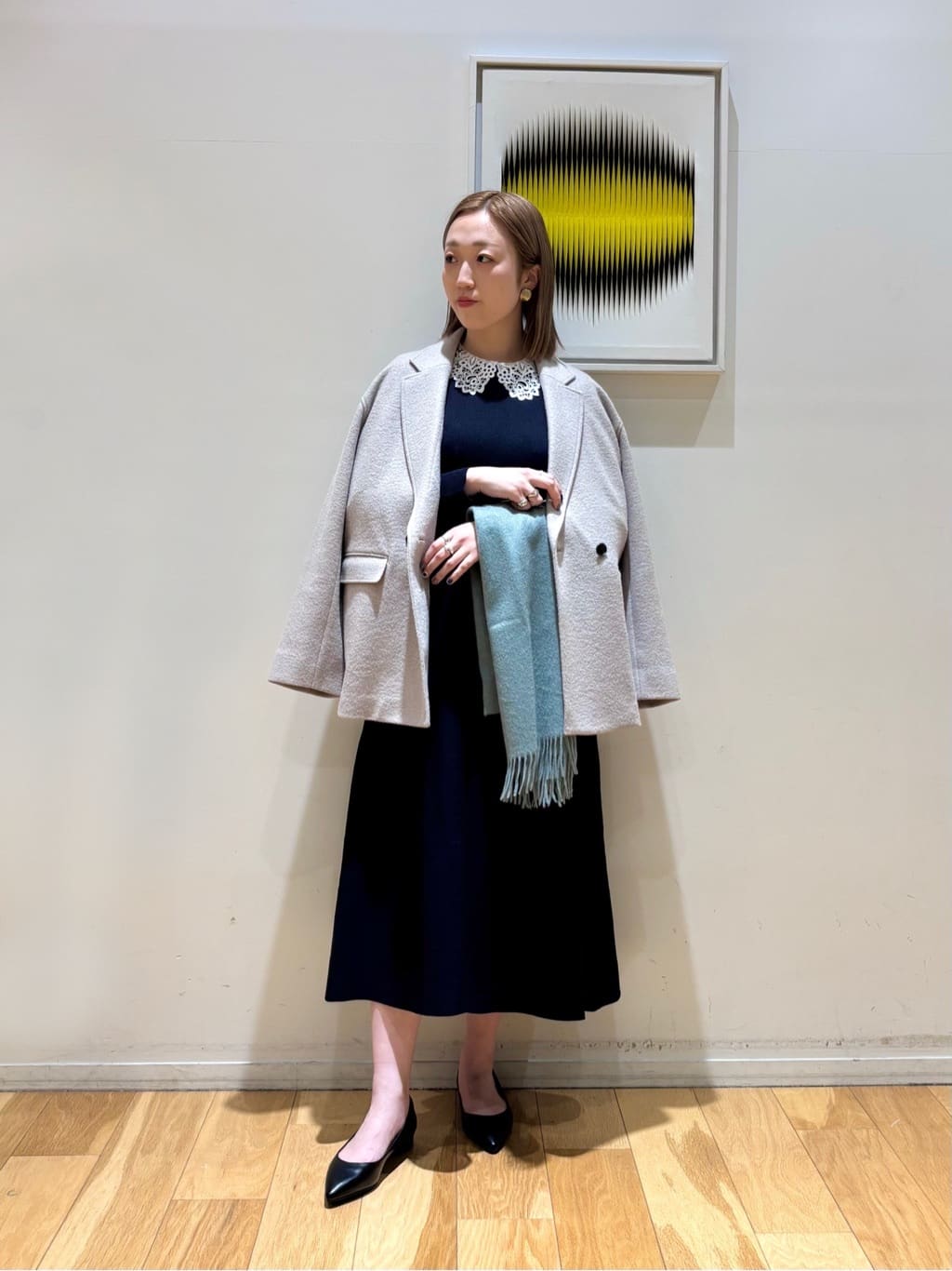 襟レース 2WAY ニット ワンピース