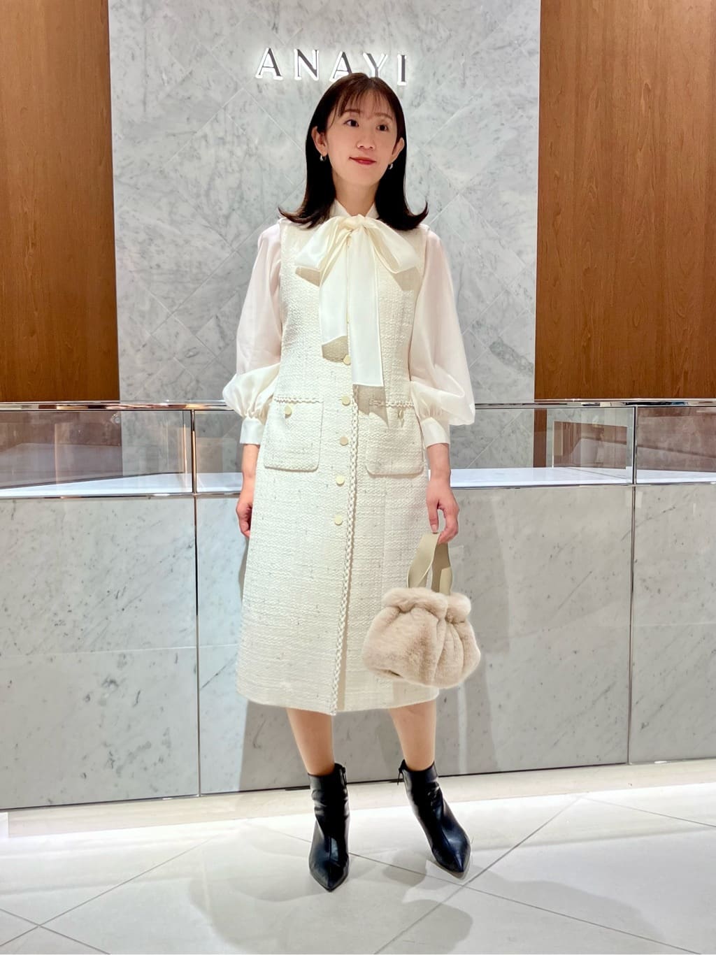 ANAYIのラメスラブツイードジレワンピースを使ったコーディネート