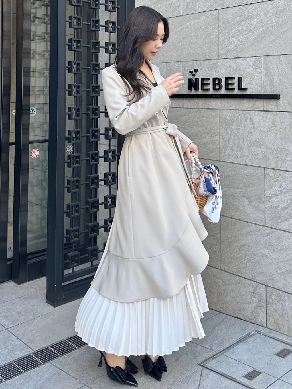 ROYAL PARTY | 異素材プリーツラッフルロングコート | Rakuten Fashion