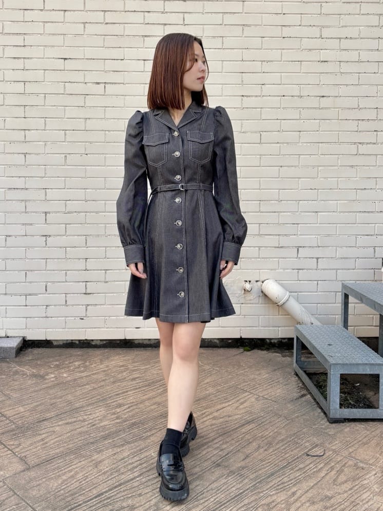 REDYAZELのデニムライクミニシャツワンピースを使ったコーディネートを紹介します。｜Rakuten Fashion(楽天ファッション／旧楽天ブランドアベニュー)5157484