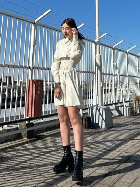 REDYAZELのストライプシャツ&ミニワンピースセットを使ったコーディネートを紹介します。｜Rakuten Fashion(楽天ファッション／旧楽天ブランドアベニュー)5181789