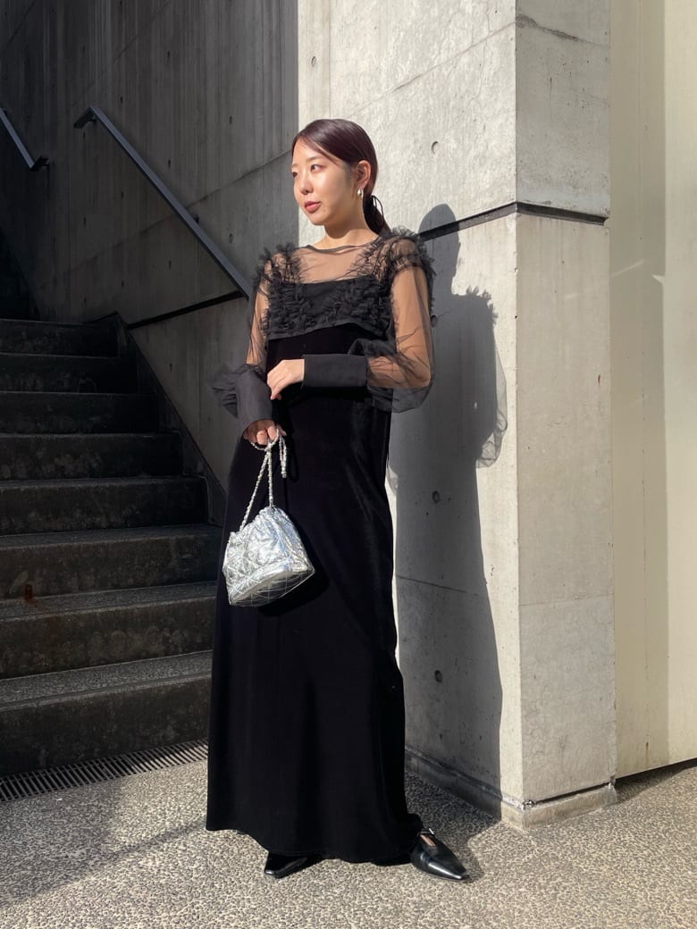 APRICIEUX LE'MAGEチュールフリルベロアワンピースオケージョン