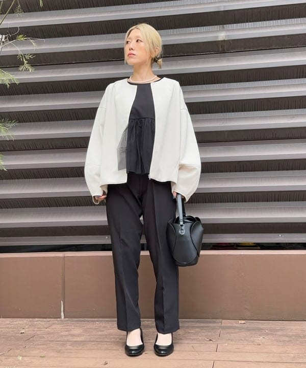 BEAMS HEARTのノーカラー コクーン ブルゾン 25AW レディース ジップ仕様 はおりもの 秋アウターを使ったコーディネートを紹介します。｜Rakuten Fashion(楽天ファッション／旧楽天ブランドアベニュー)5228364