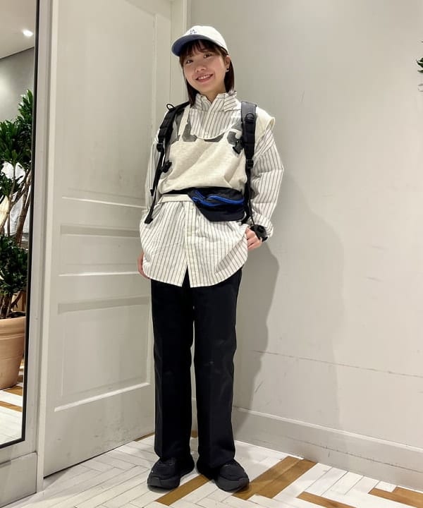 BEAMS WOMENのドビー ストライプ ビッグ ボタンダウン シャツを