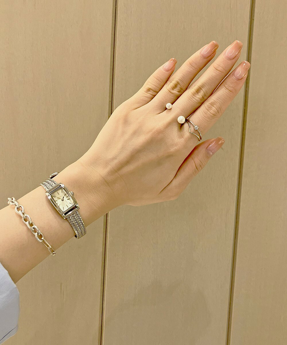ete | ダイヤモンド レクタングルフェイス メッシュベルト ウォッチ
