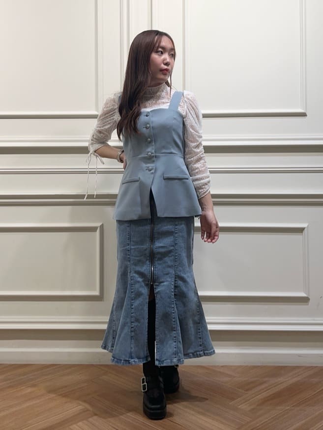 REDYAZELのフロントジップデニムマーメイドスカートを使ったコーディネートを紹介します。｜Rakuten Fashion(楽天ファッション／旧楽天ブランドアベニュー)5269347