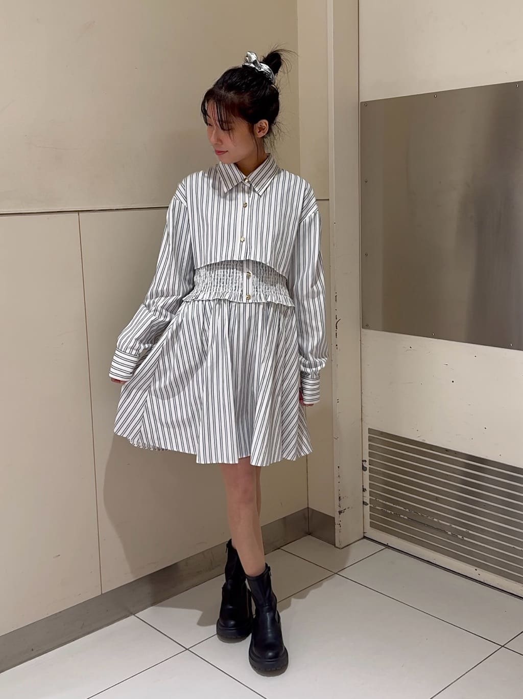 REDYAZELのストライプシャツ&ミニワンピースセットを使った