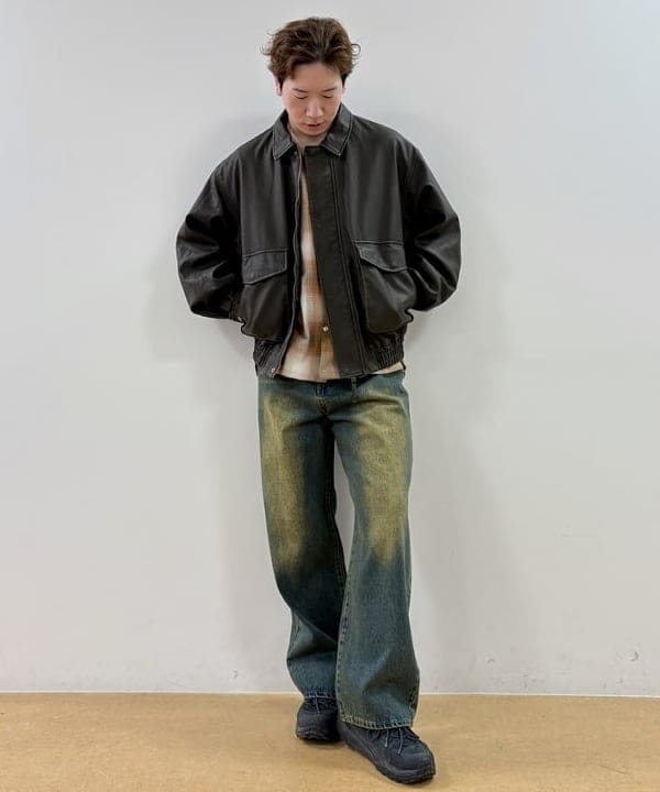 BEAMS HEARTのBEAMS HEART｜クラシック フェイクレザー ブルゾン｜メンズ アウター ジャケット｜合成皮革 リラックスフィット ヴィンテージ風｜秋冬を使ったコーディネートを紹介します。｜Rakuten Fashion(楽天ファッション／旧楽天ブランドアベニュー)5331762