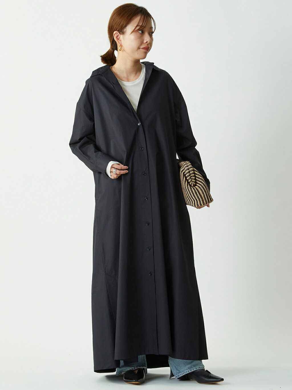 1er Arrondissementのハイポリコットンシャツドレスを使ったコーディネートを紹介します。｜Rakuten Fashion(楽天ファッション／旧楽天ブランドアベニュー)5337490