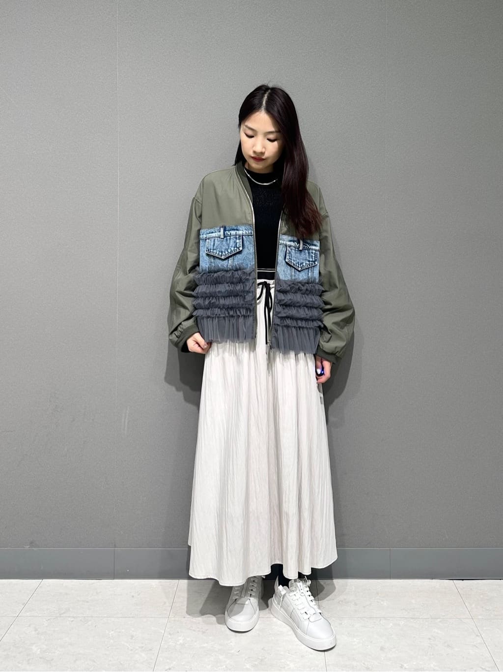 LASUDのデニム×チュールドッキングブルゾンを使ったコーディネートを紹介します。｜Rakuten Fashion(楽天ファッション／旧楽天ブランドアベニュー)5360250