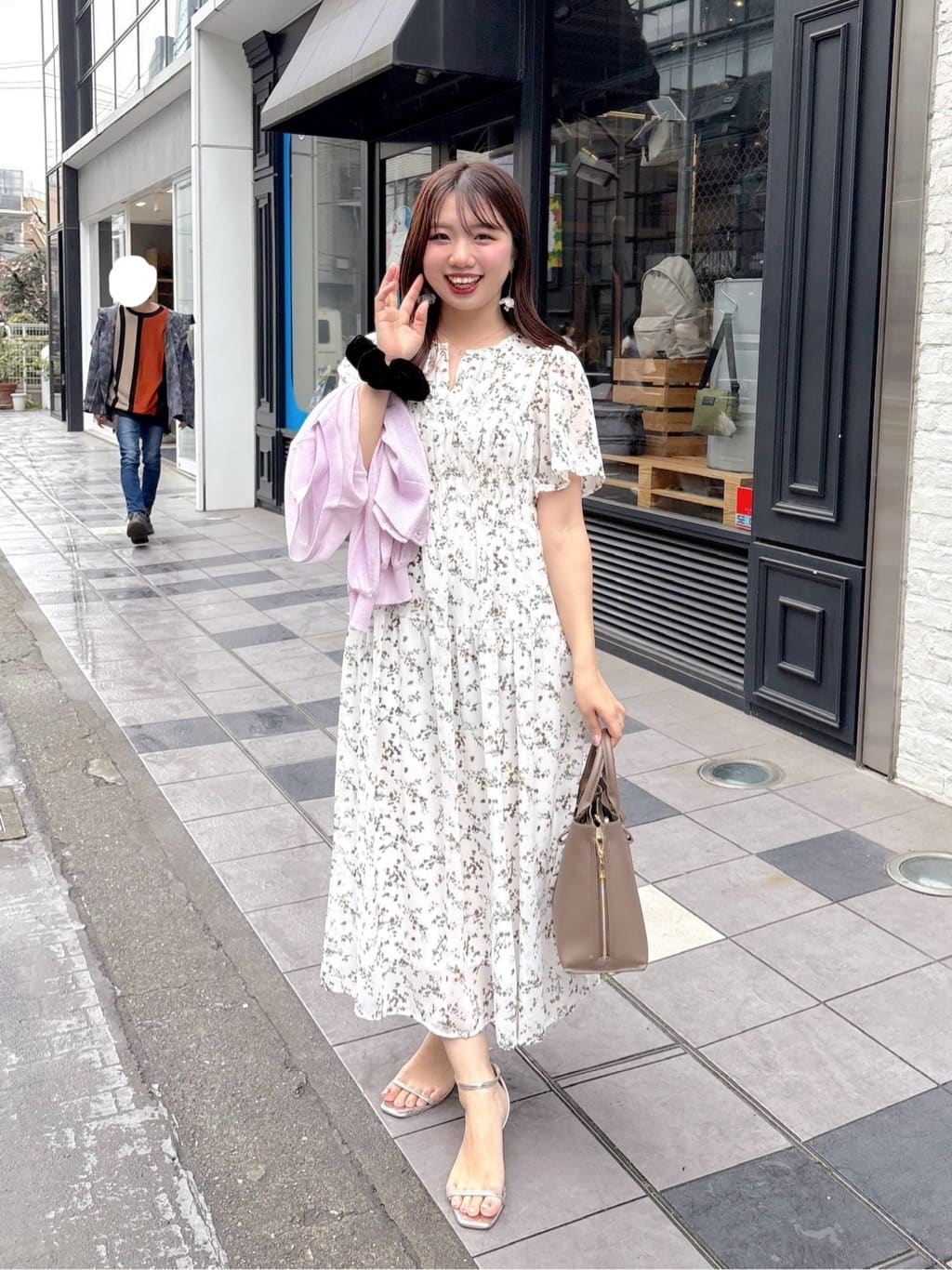 natural couture | 変形シャーリングフレンチスリーブワンピース