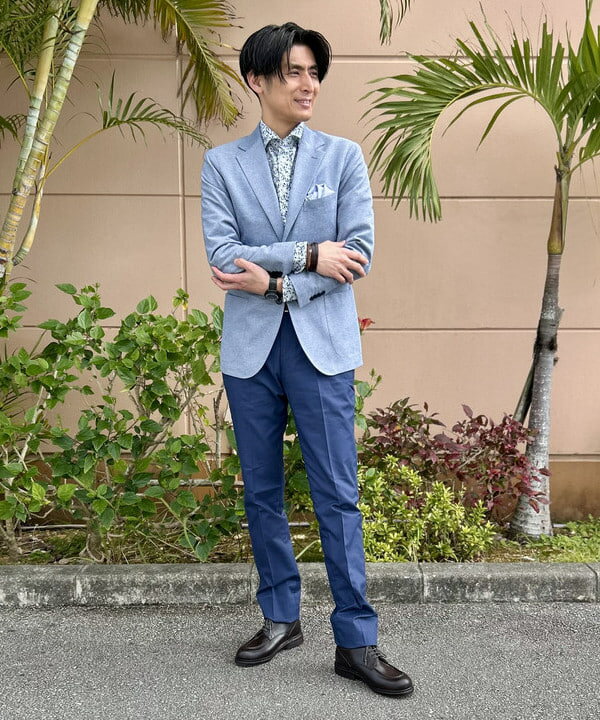BEAMS HEARTのメンズ ジャケット 春夏 COOLMAX(R) 鹿の子 ストレッチ素材 3つボタン | 軽量 ビジカジ きれいめ (S~XXL)を使ったコーディネートを紹介します。｜Rakuten Fashion(楽天ファッション／旧楽天ブランドアベニュー)5386915