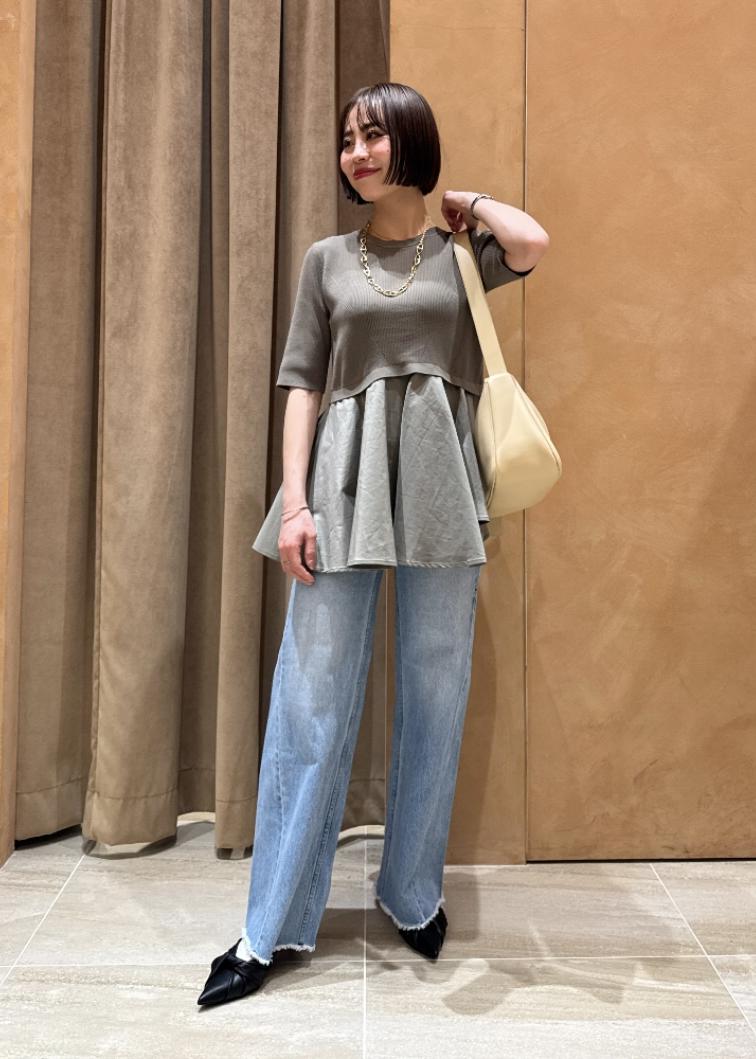ADAM ET ROPE' | ペプラムコンビハーフスリーブニット | Rakuten