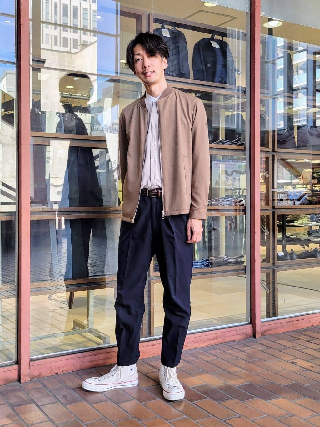 TAKEO KIKUCHIの【多機能/軽羽織】リネンライクカルゼ リブブルゾンを使ったコーディネートを紹介します。｜Rakuten Fashion(楽天ファッション／旧楽天ブランドアベニュー)5472393