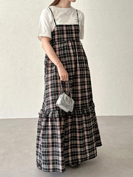 andme | バック リボン シアー チェック キャミ ワンピース Freesia