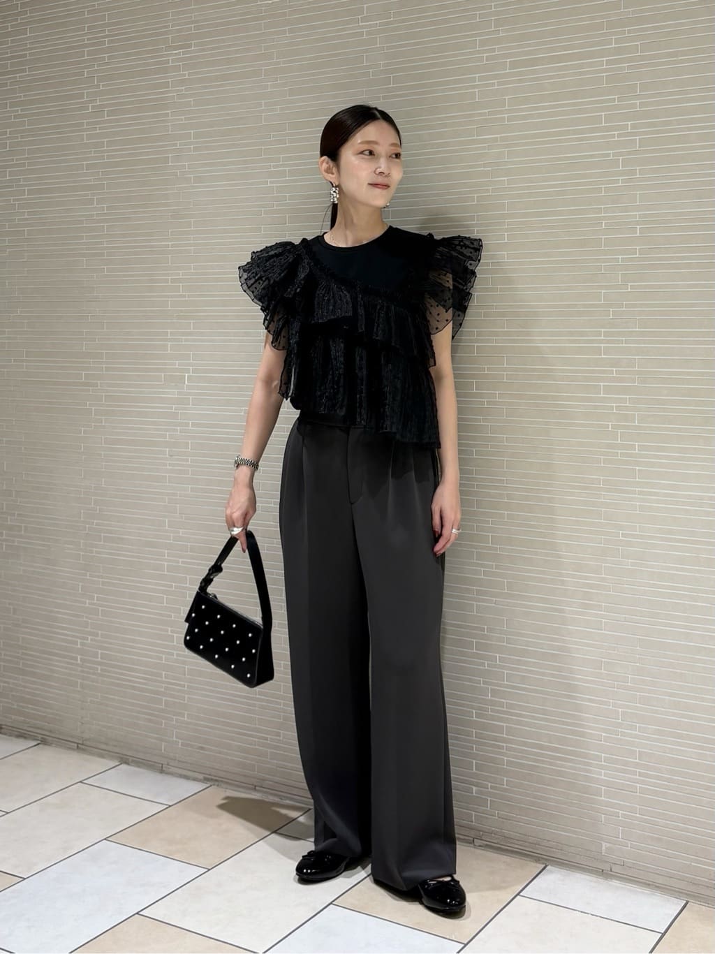 UNITED ARROWS LTD. OUTLET | プリーツフリル コンビ カットソー BLK