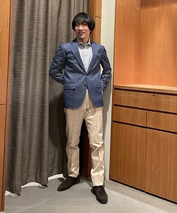 BEAMS HEARTのメンズ デニムジャケット ストレッチ素材 2つボタン | セットアップ対応 ビジカジ 羽織り 25SS (S~XL)を使ったコーディネートを紹介します。｜Rakuten Fashion(楽天ファッション／旧楽天ブランドアベニュー)5561258