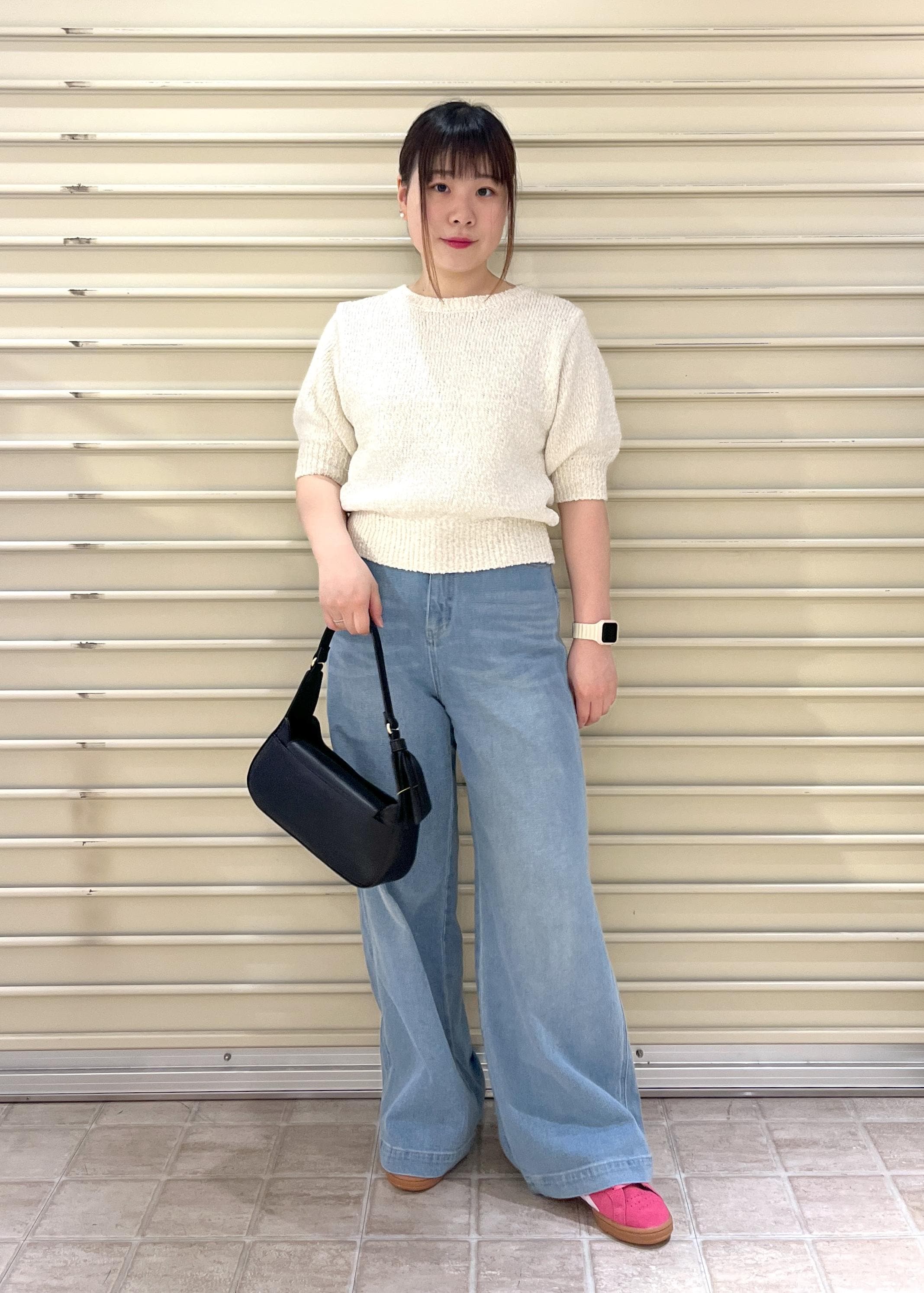ROPE' PICNICのラメ混綿ニットハーフスリーブプルオーバーを使ったコーディネートを紹介します。｜Rakuten Fashion(楽天ファッション／旧楽天ブランドアベニュー)5648954