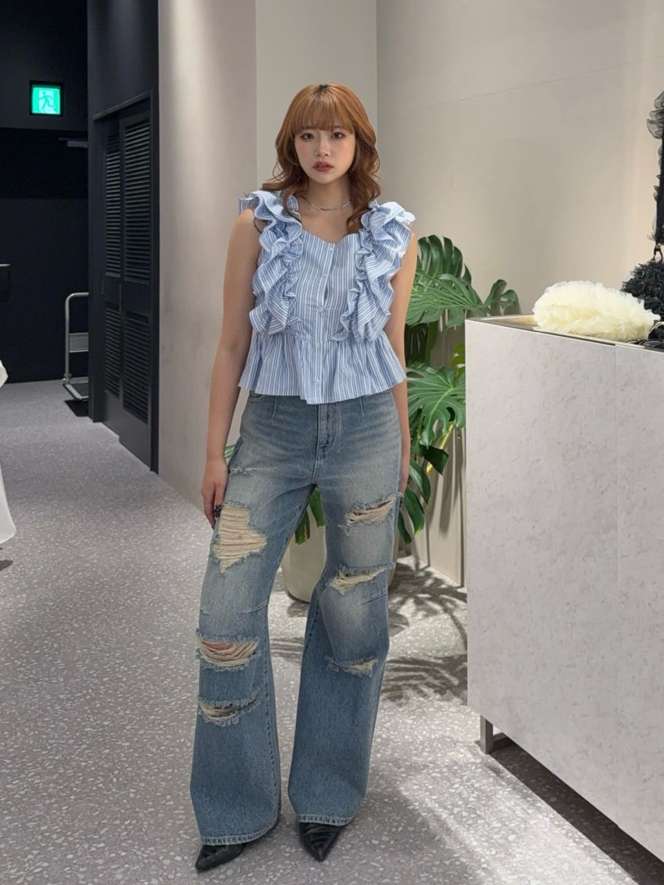 riendaの【岡崎紗絵さん着用アイテム】クラッシュワイドジャスト