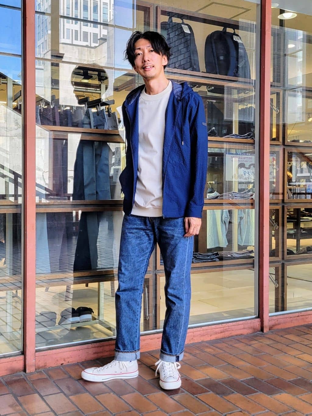 TAKEO KIKUCHIの【軽羽織】リップル プリント シャツパーカを使ったコーディネートを紹介します。｜Rakuten Fashion(楽天ファッション／旧楽天ブランドアベニュー)5652383