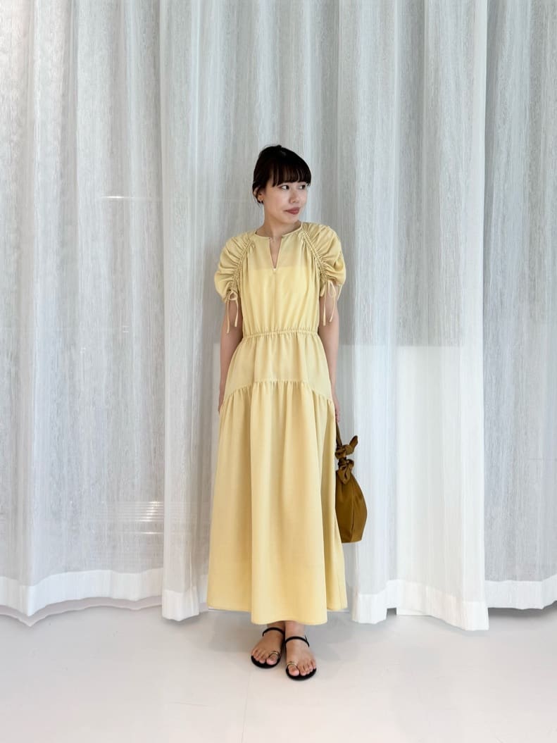 SALE★アローズ エメルリファインズ ドロストスリーブ ティアードワンピース EMMEL REFINES＞EM ドロストスリーブ ティアード ワンピース （YELLOW