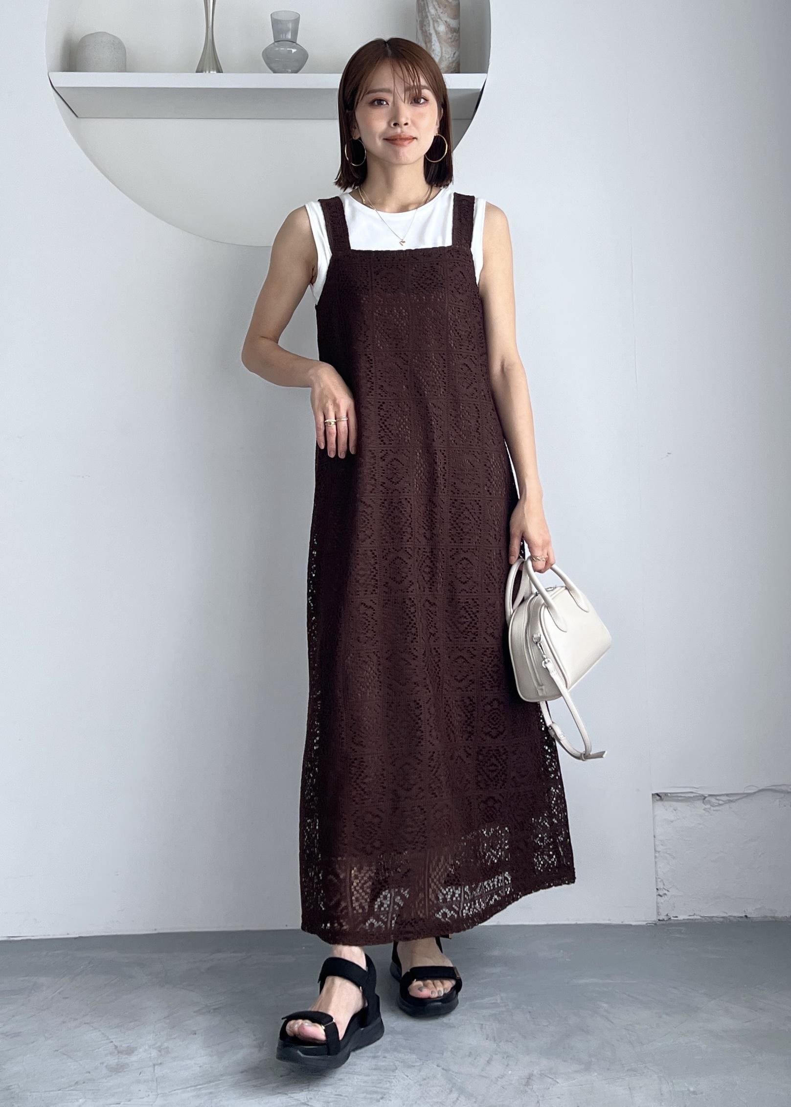 ROPE' PICNICの幾何学レースワンピースを使ったコーディネートを紹介します。｜Rakuten Fashion(楽天ファッション／旧楽天ブランドアベニュー)5736980